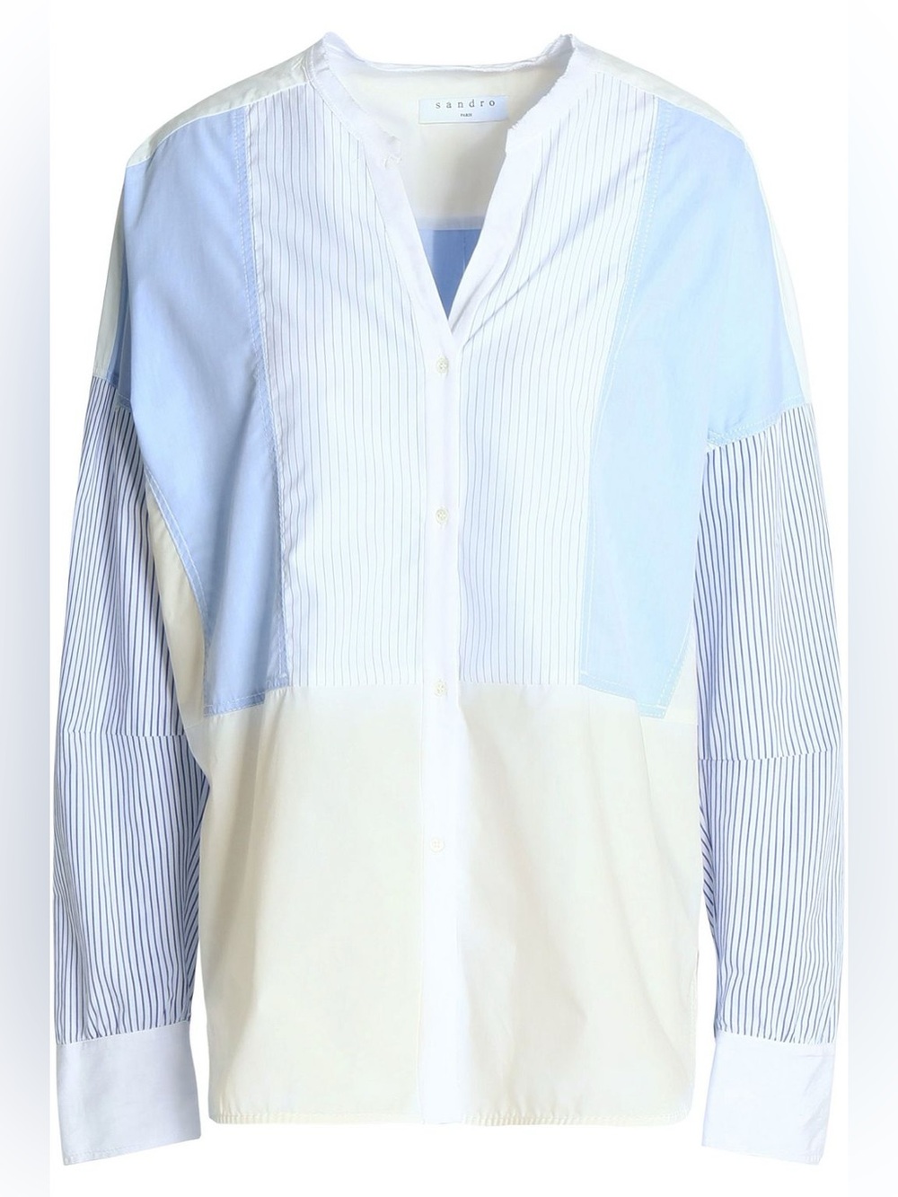 Sandro Light Blue & White Patchwork Button-Up Shirt US size Large or 10